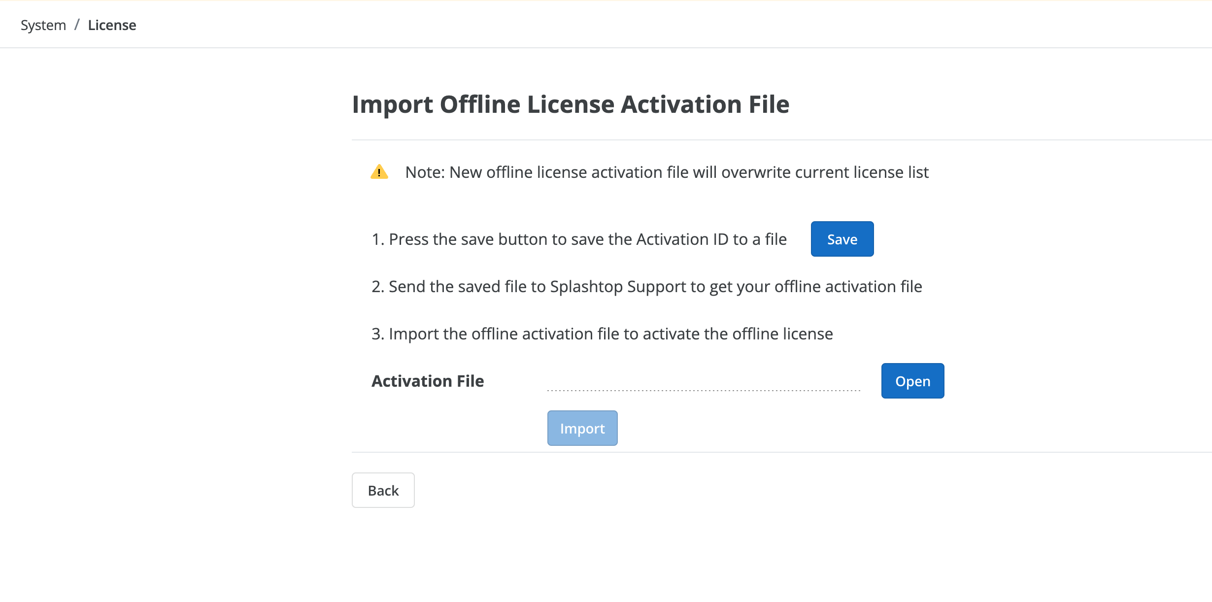 import offline license page.png